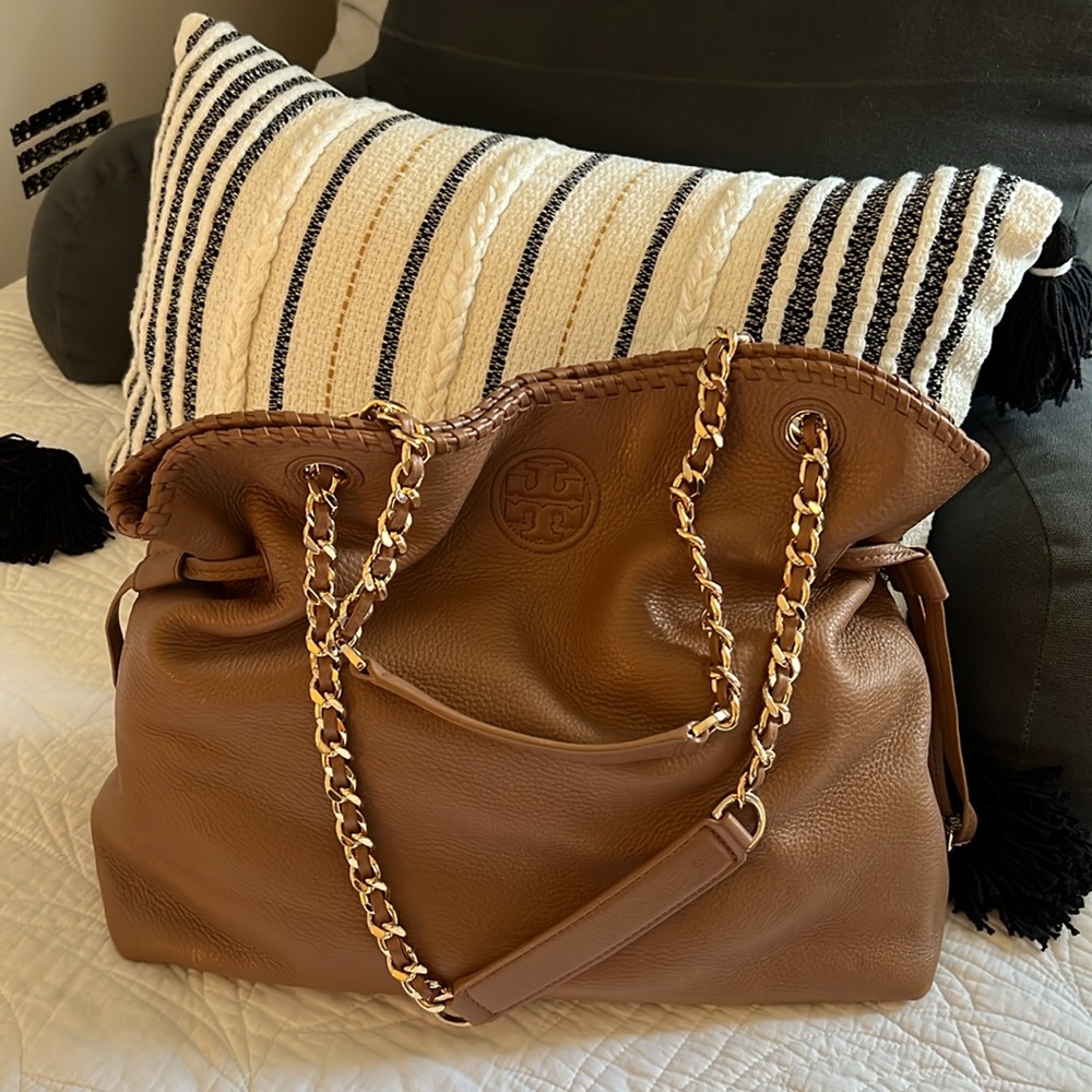 Tory Burch Marion slouchy leather shoulder bag.